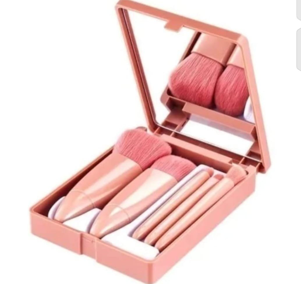 KIT 5 PINCÉIS DE MAQUIAGEM + ESTOJO COM ESPELHO