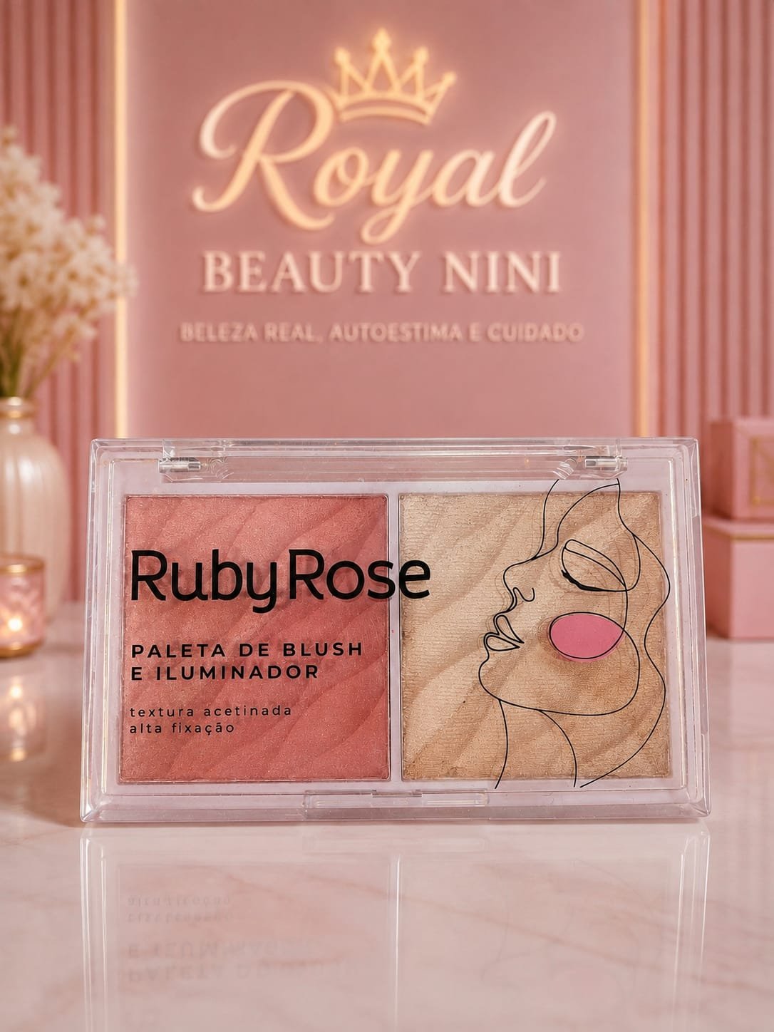 Paleta com Blush e iluminador da Ruby Rose